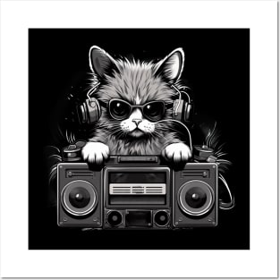 Groovy DJ Cat with Boombox Posters and Art